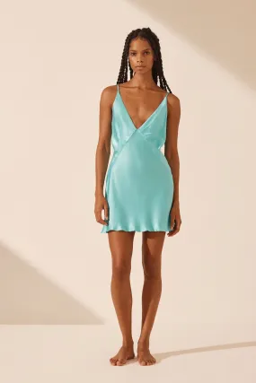 LA LUNE LOUNGE PLUNGED MINI DRESS - POOL BLUE