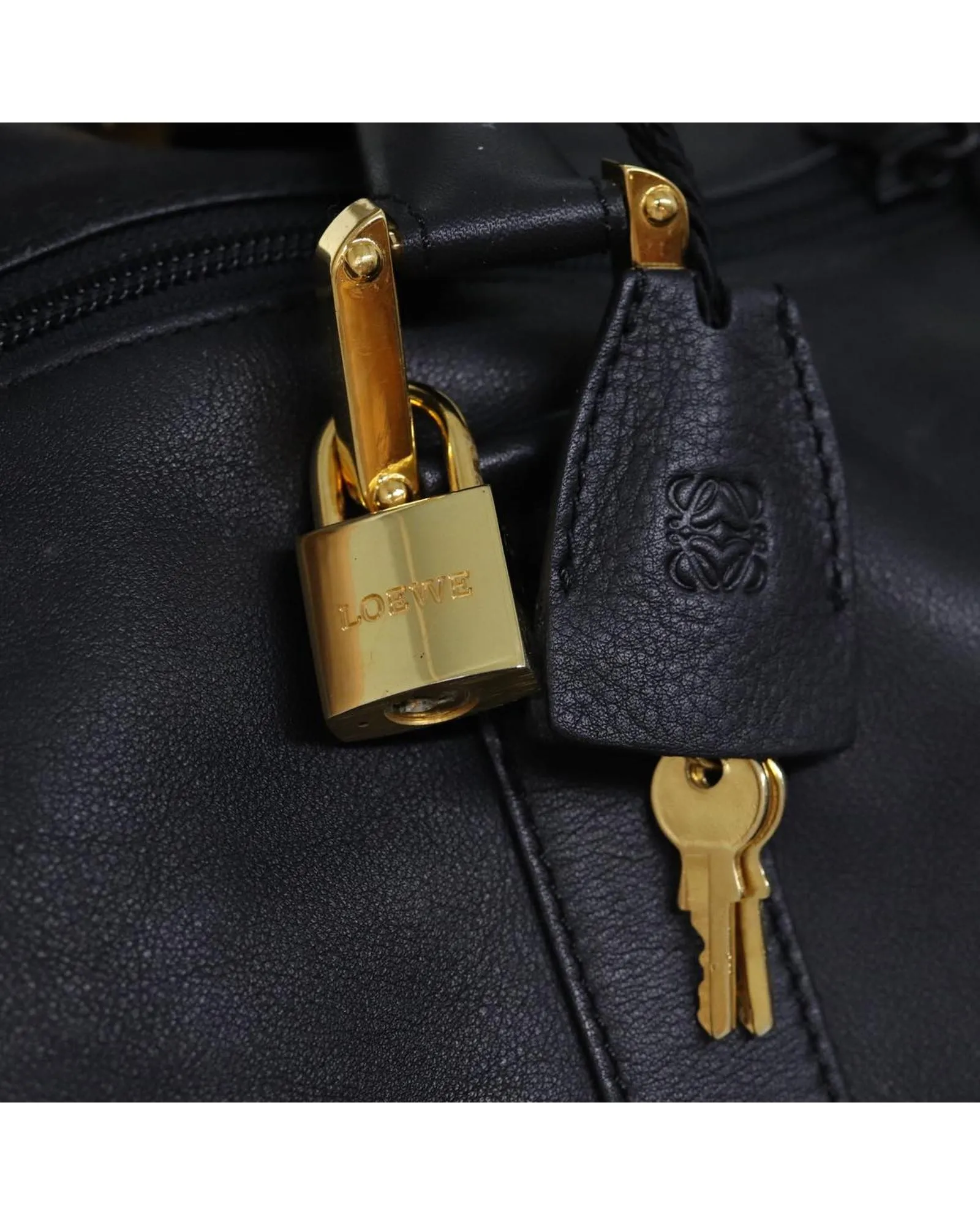 Leather 2way Boston Bag with Padlock and Clochette