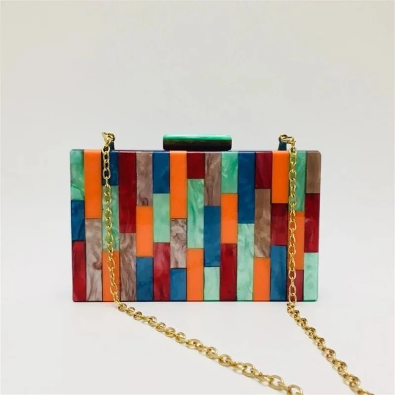 Luxy Moon Acrylic Women Cute Evening Bags Colorful Patchwork Party Handbags