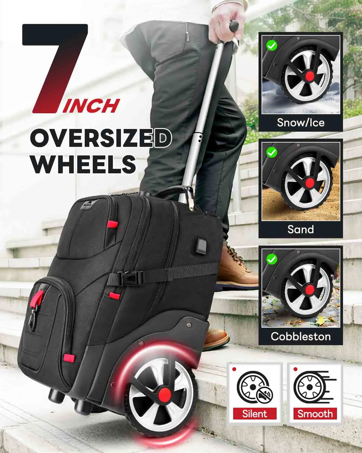 MATEIN Backpack Suitcase with Sturdy Wheels