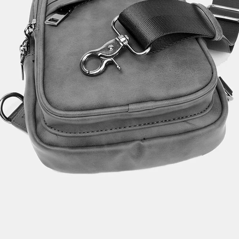 Men Solid Color Headphone Hole Design Multi-pocket Chest Bag Casual Outdoor PU Soft Leather Wear Resistant Crossbody Bags Shoulder Bag