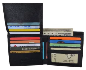 Men's Black Hipster Genuine Leather Multi-Card ID Bifold Euro Wallet