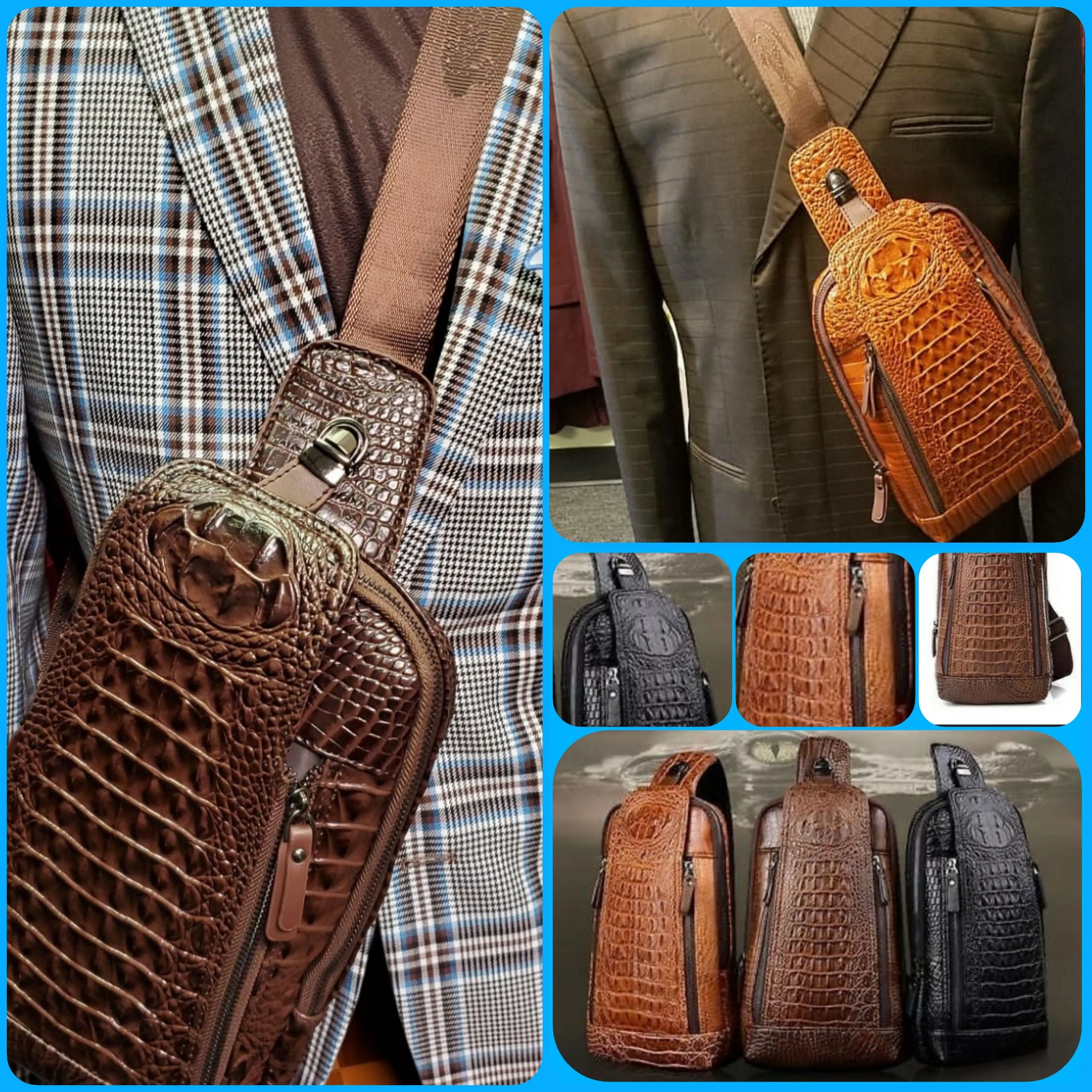 Men's Cross Body Croco Bags