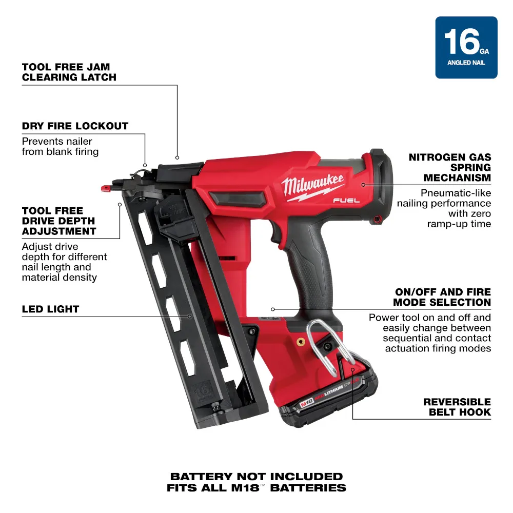 Milwaukee M18 Fuel 16 Gauge Angled Finish Nailer Kit