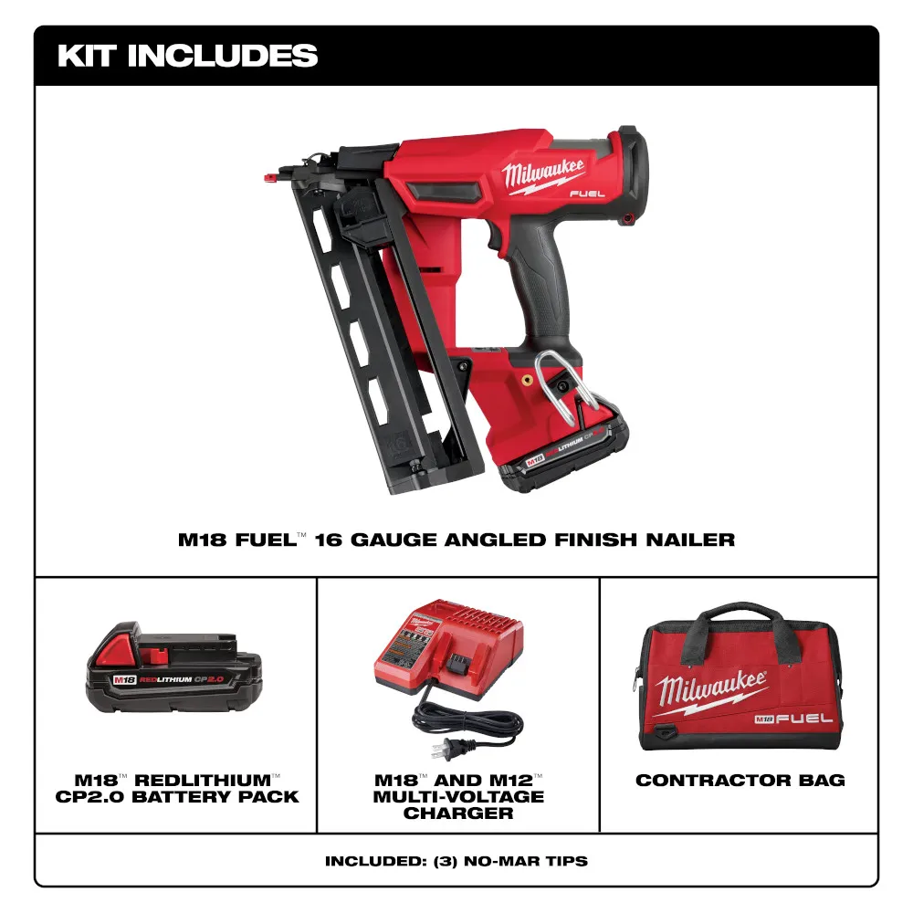 Milwaukee M18 Fuel 16 Gauge Angled Finish Nailer Kit