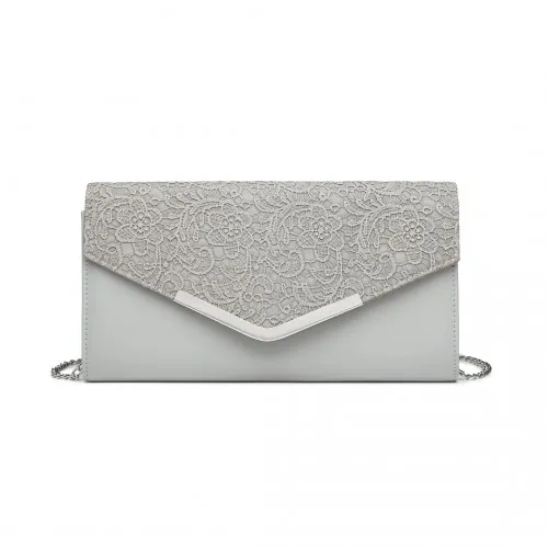 Miss Lulu Lace Envelope Flap Clutch Evening Bag - Elegant Grey Purse for Weddings, Proms, and Parties