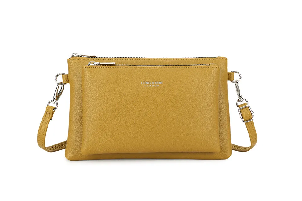 MULTI-POCKET CROSS BODY MESSENGER PURSE BAG WITH WRISTLET STRAP - MUSTARD