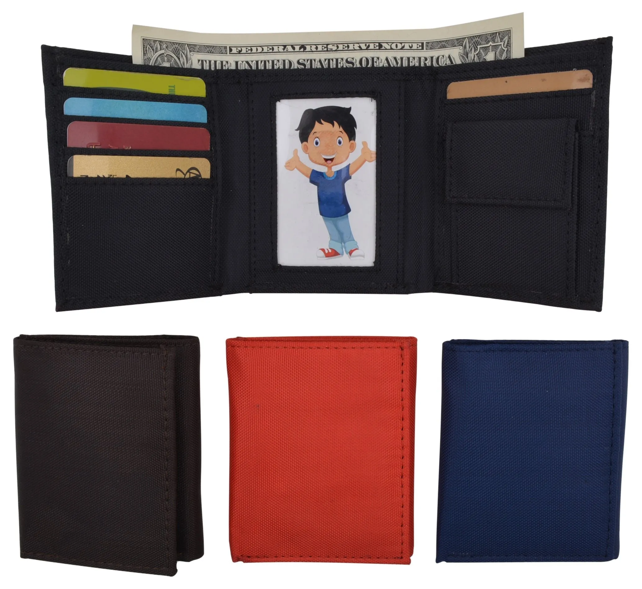 New Boys Slim Thin Nylon Trifold Wallet with Coin Pouch