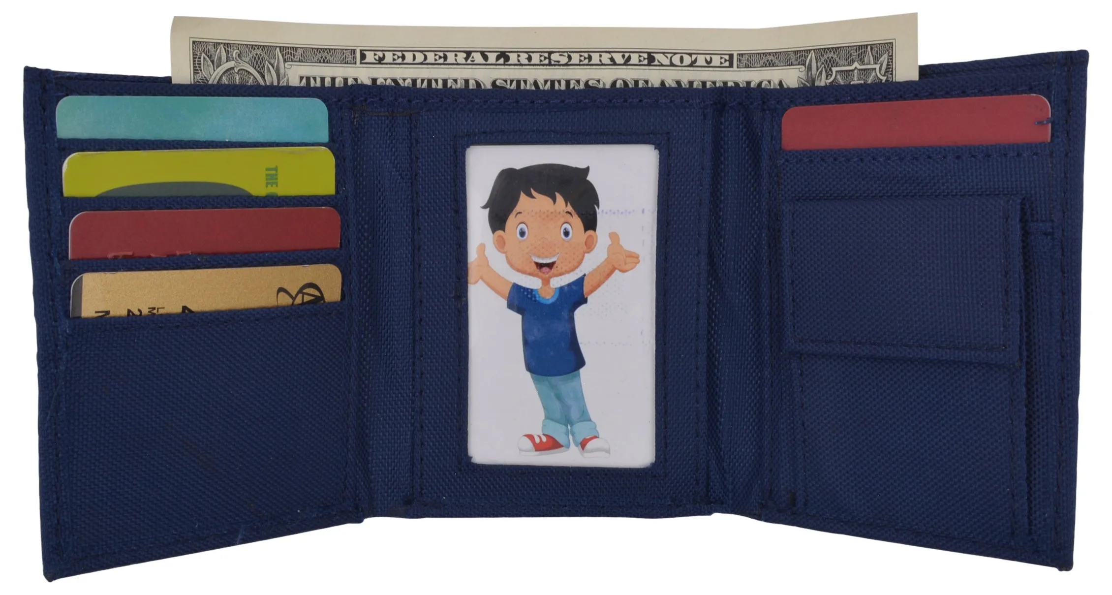 New Boys Slim Thin Nylon Trifold Wallet with Coin Pouch