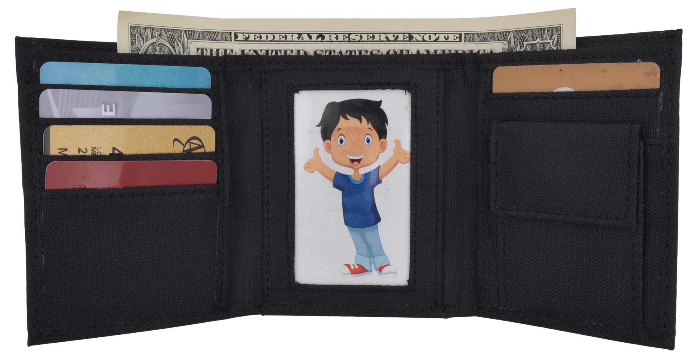 New Boys Slim Thin Nylon Trifold Wallet with Coin Pouch