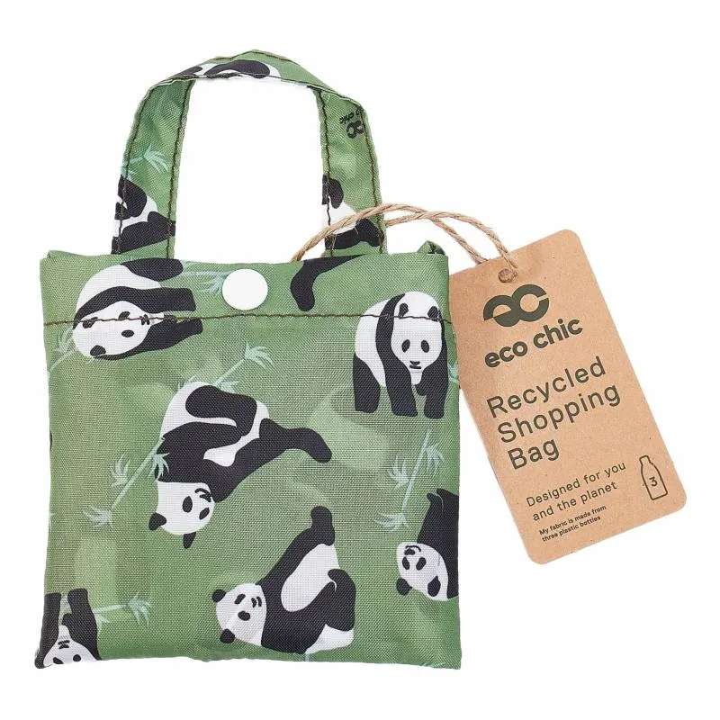 New Eco Chic 100% Recycled Foldable Panda Print Reusable Shopper Bag [EC-A43GN]