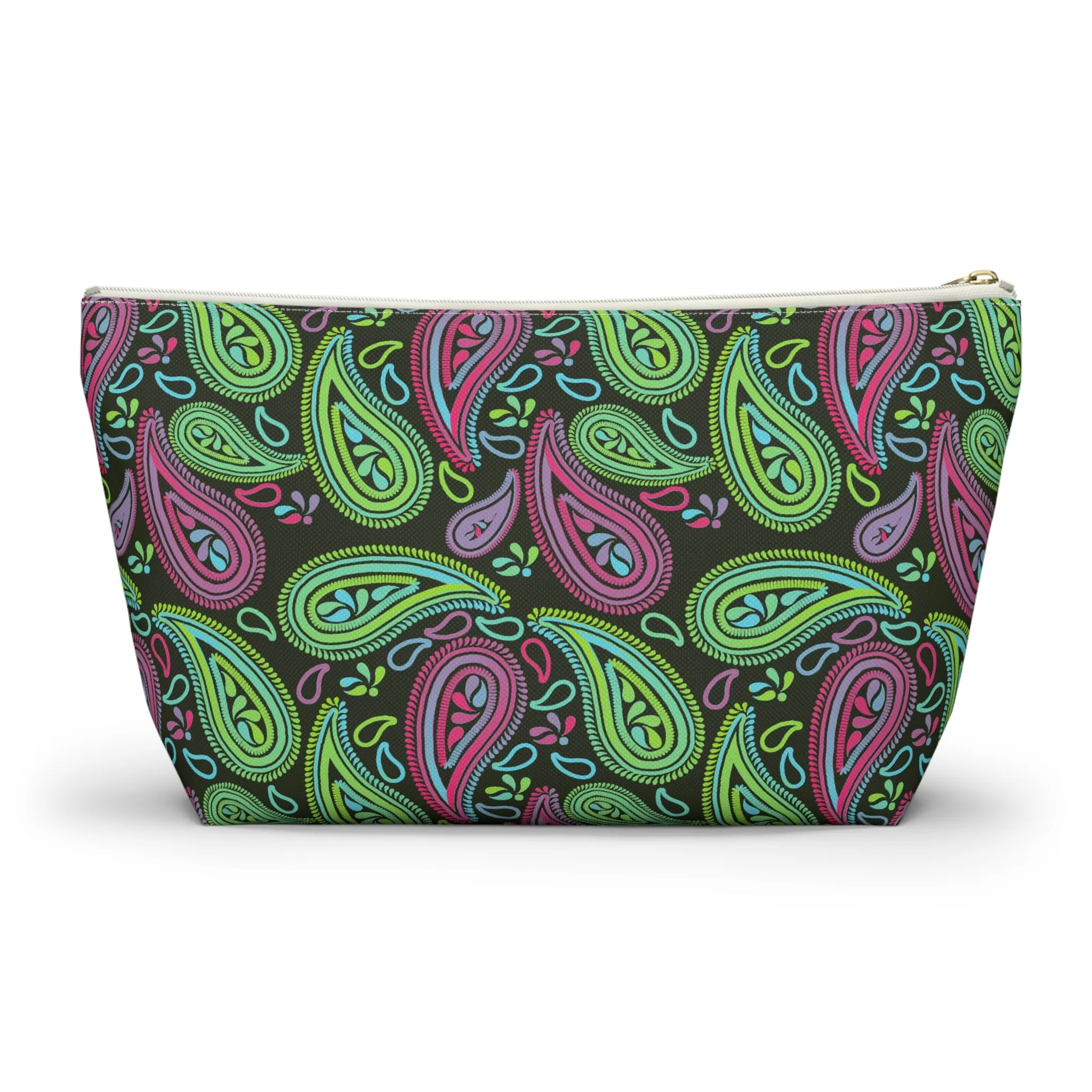 Paisley Monokai Accessory Pouch w T-bottom Floral Pattern Lover Black Makeup Bag