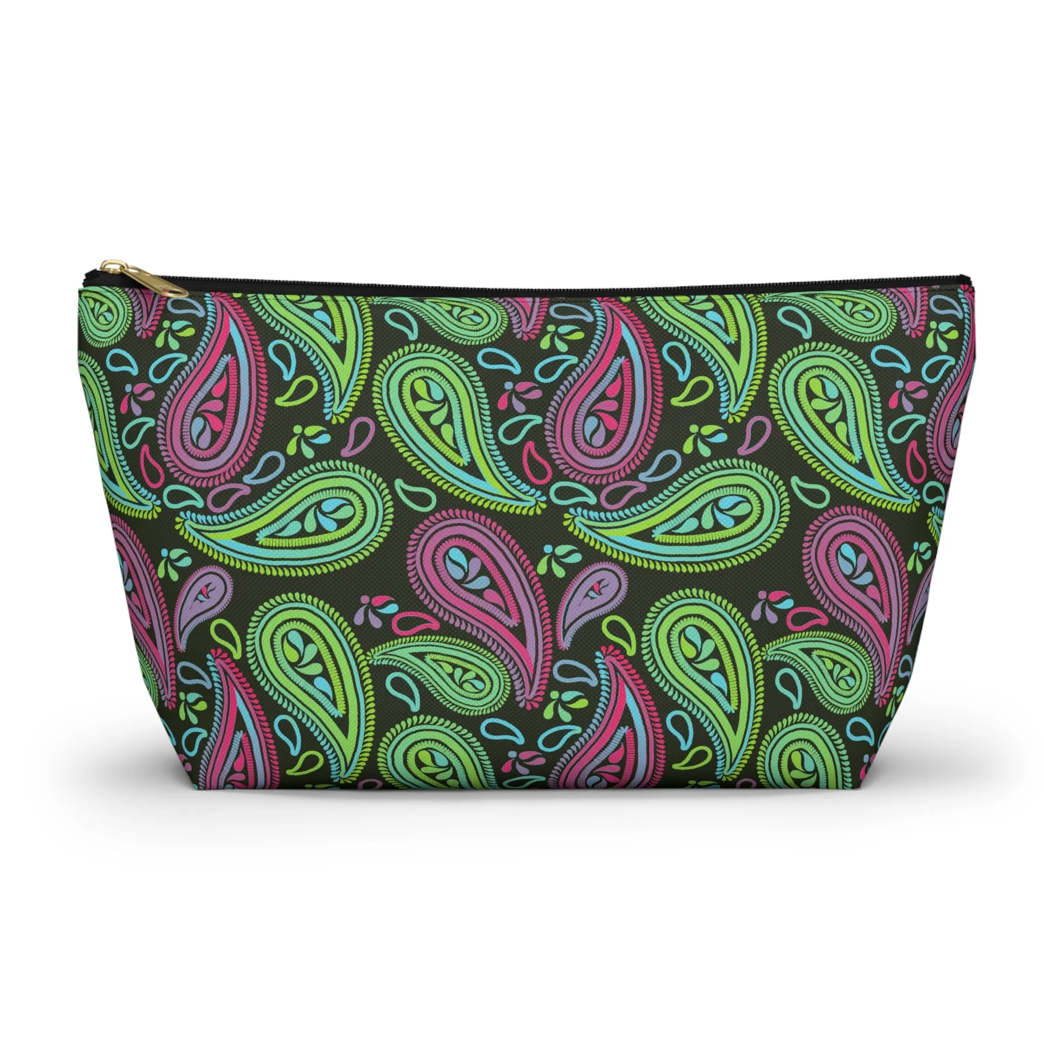 Paisley Monokai Accessory Pouch w T-bottom Floral Pattern Lover Black Makeup Bag