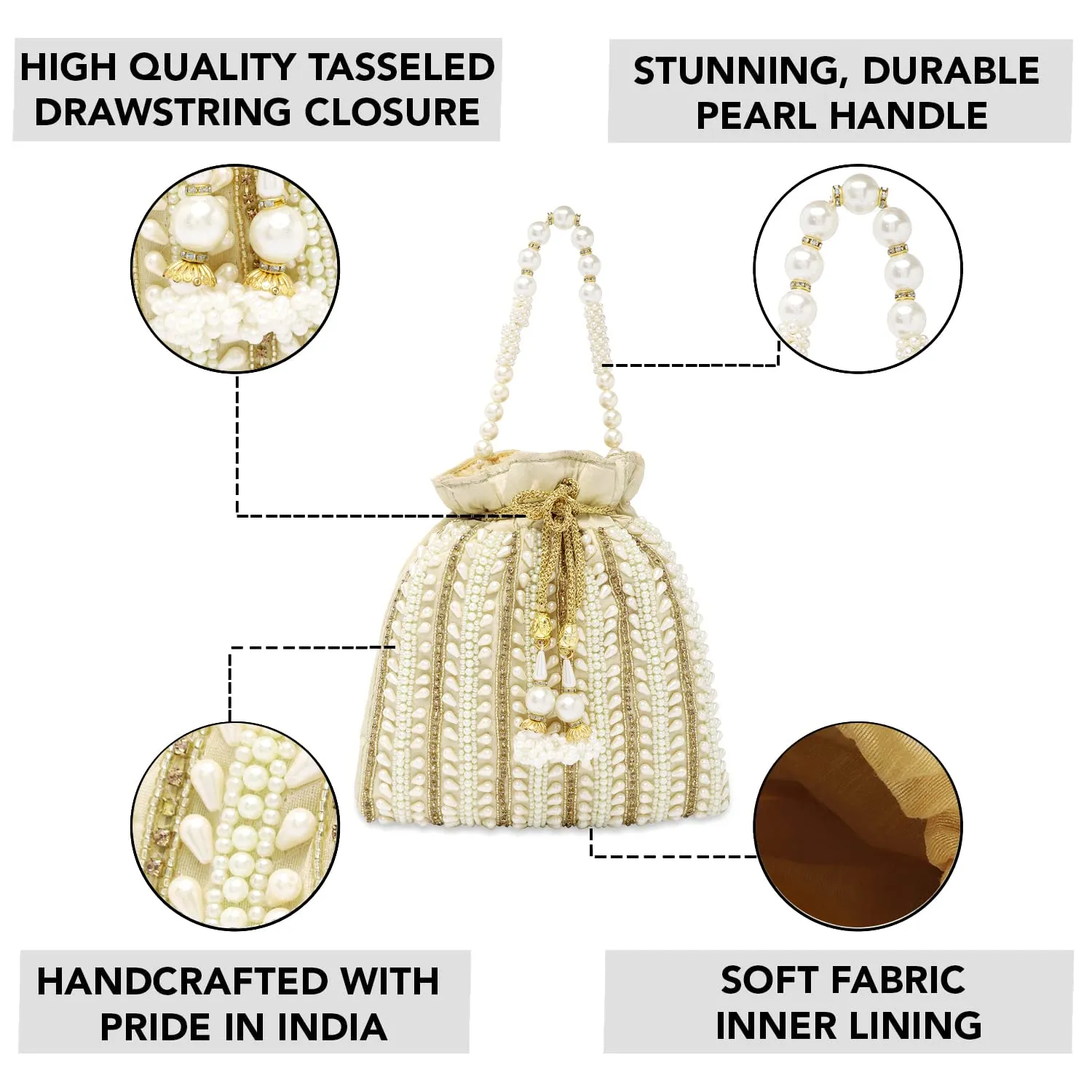 Peora Cream Potli Bags for Women Girls Evening Bag Clutch Ethnic Bride Purse with Drawstring