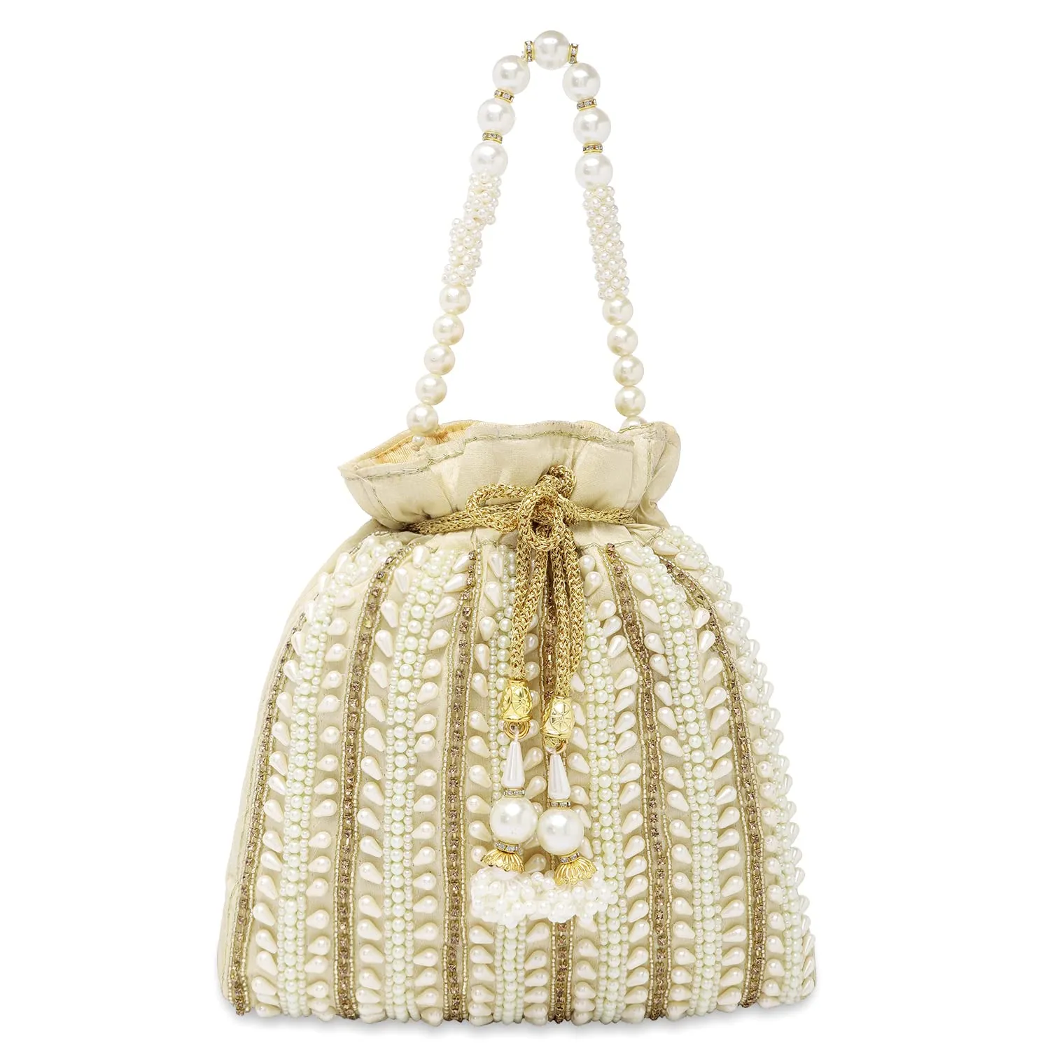 Peora Cream Potli Bags for Women Girls Evening Bag Clutch Ethnic Bride Purse with Drawstring