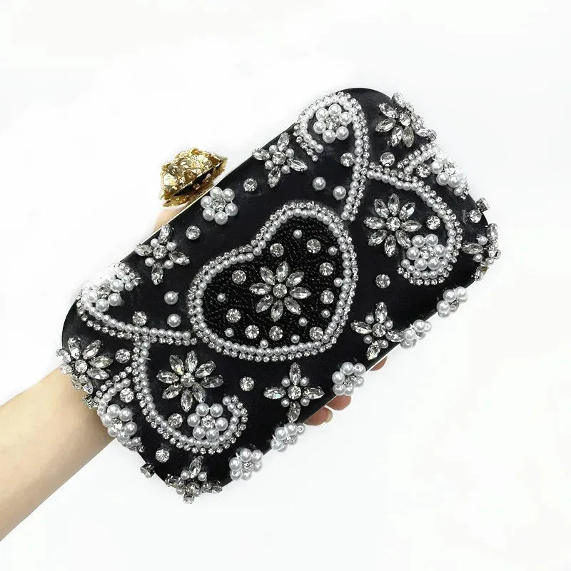 PERMANENTLY Heart Pattern Crystal Evening Clutch Bag