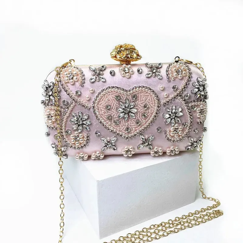 PERMANENTLY Heart Pattern Crystal Evening Clutch Bag