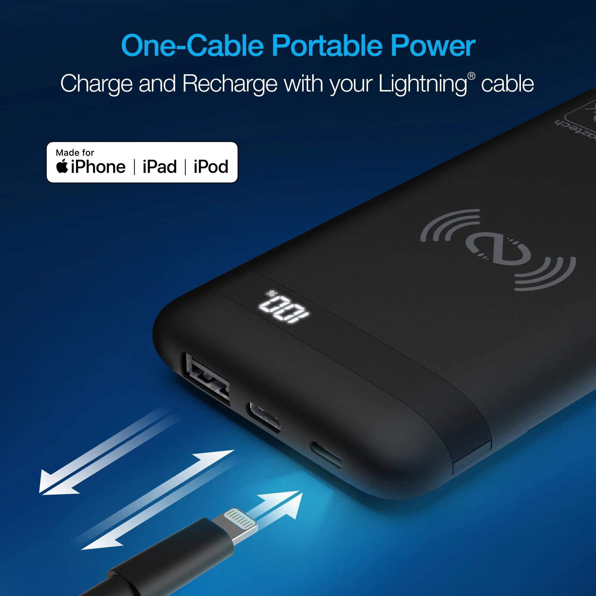 PowerBolt Wireless Fast Charge Power Bank with MiFi Lightning Port