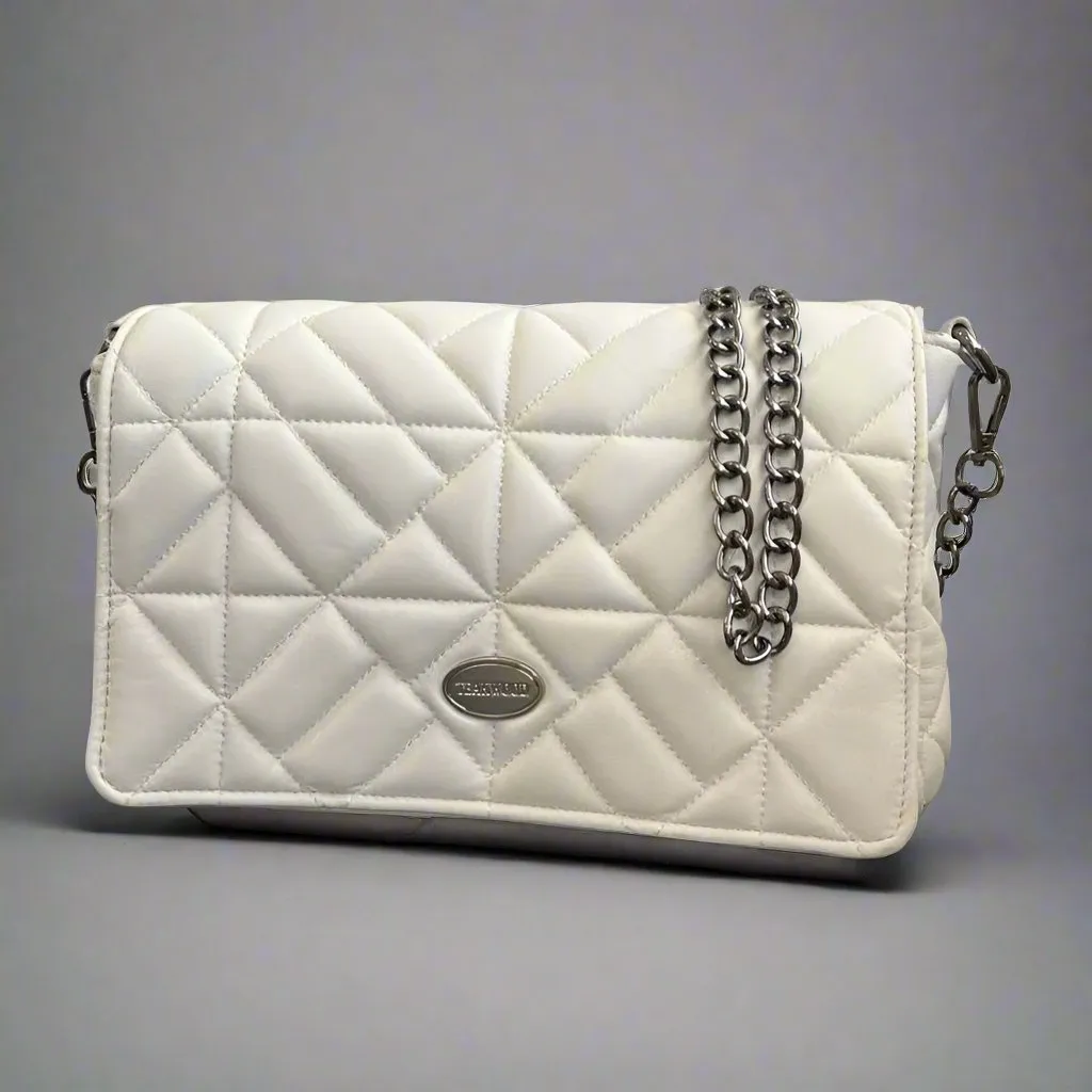 Quilted Soft Leather Crossbody Bag with Chain Strap