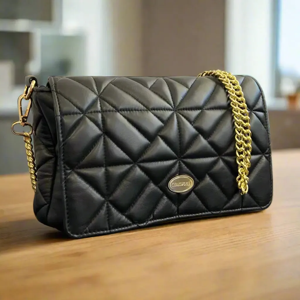 Quilted Soft Leather Crossbody Bag with Chain Strap