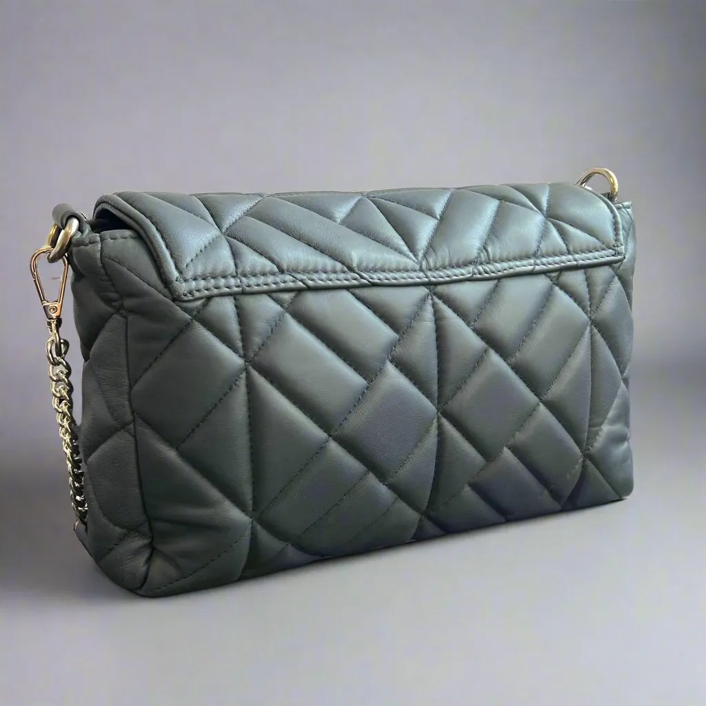 Quilted Soft Leather Crossbody Bag with Chain Strap