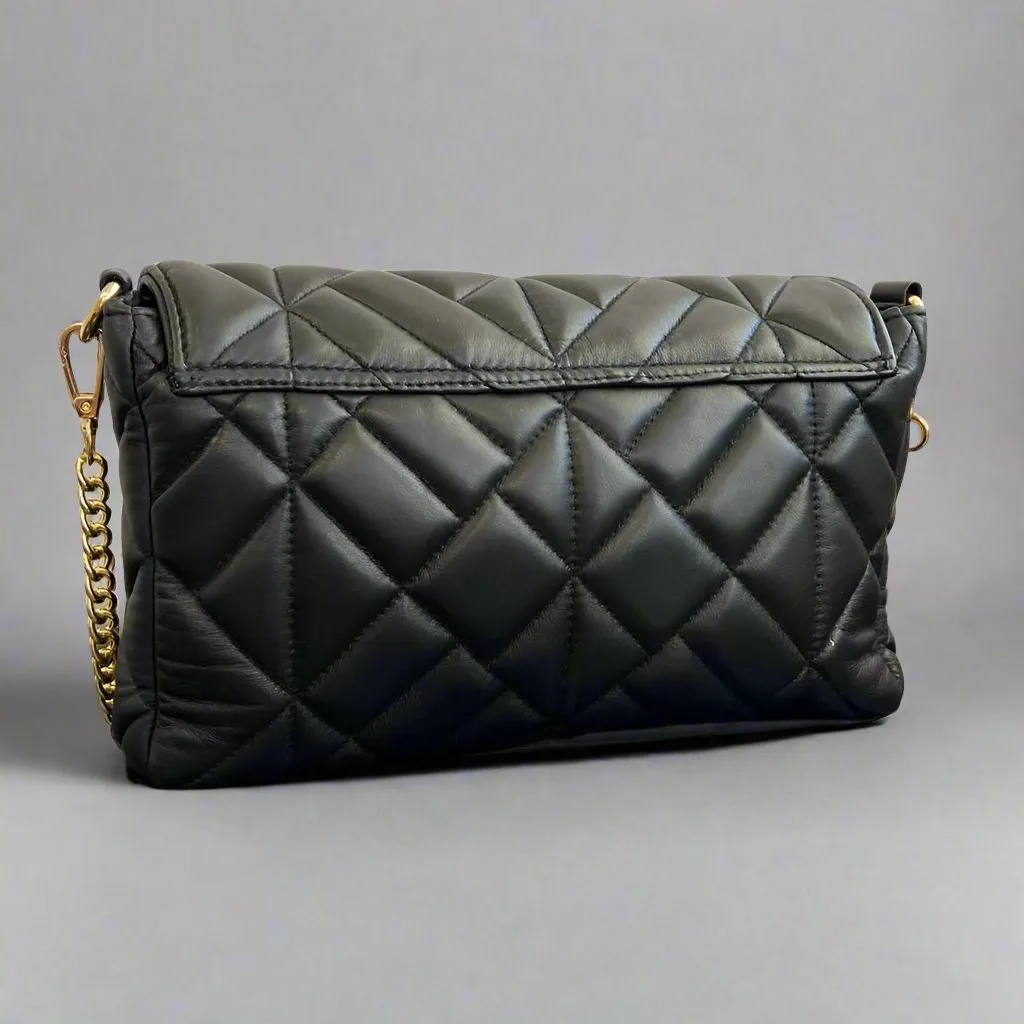 Quilted Soft Leather Crossbody Bag with Chain Strap