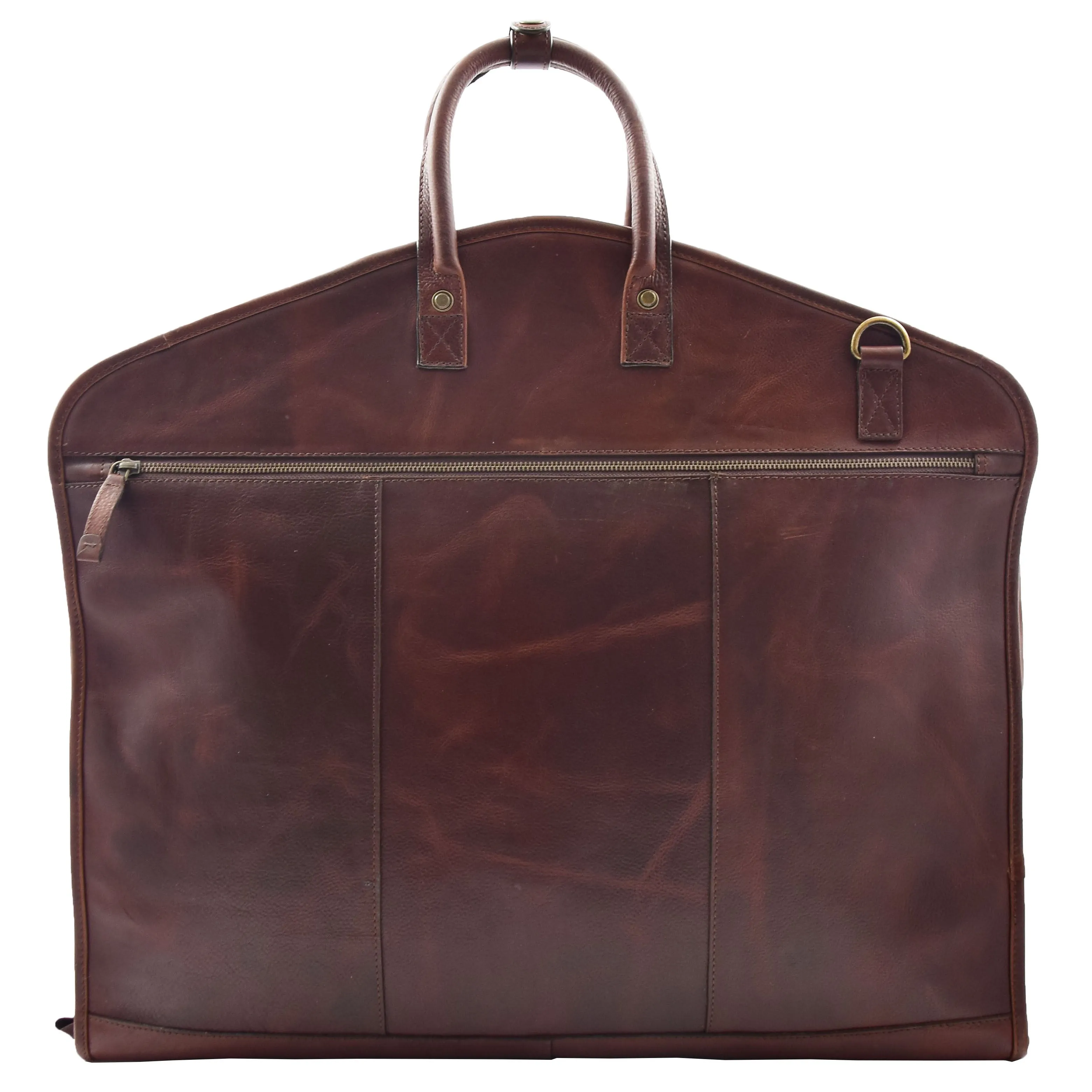 Real Leather Suit Carrier Large Capacity Travel Garment Bag Oxford Brown