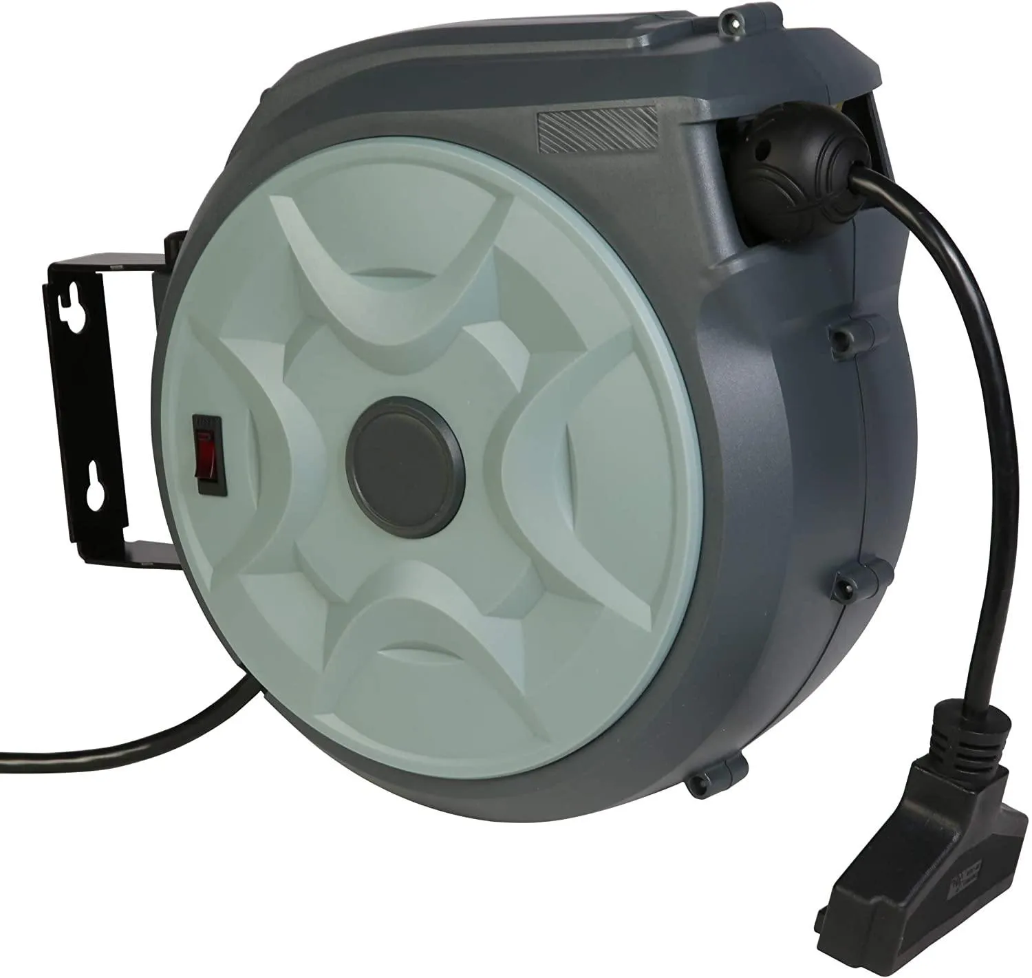 Retractable Extension Cord Reel 50FT  3FT Electric Cord Reel, Adjustable Stopper, 180°Swivel Ceiling or Wall Mount