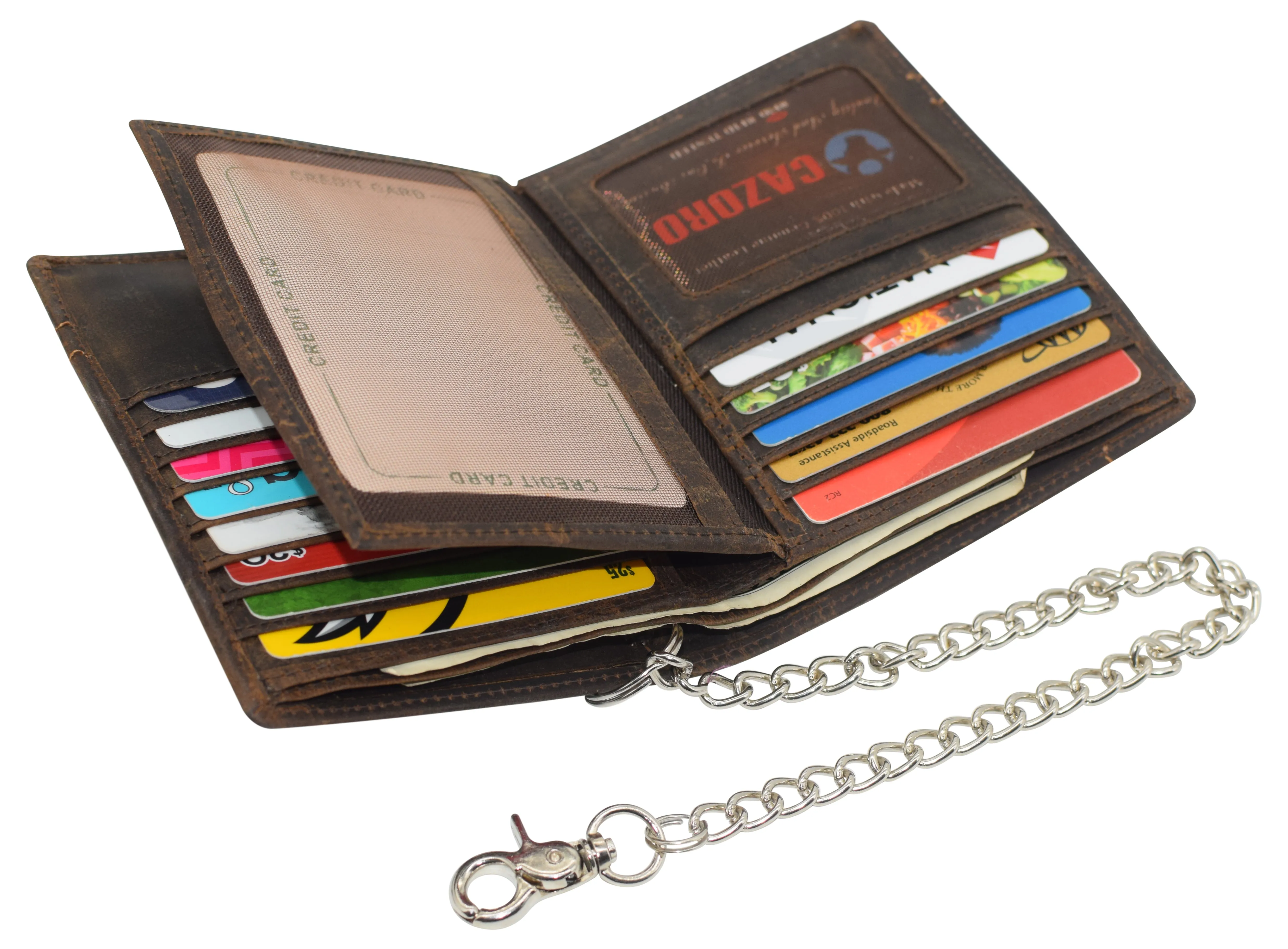 RFID Blocking Mens Hipster Multi-Card Holder Bifold Vintage Leather Chain Biker Wallet for Men