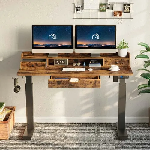 Rolanstar Sing Motor Free Standing Electric Height Adjustable Desk with Drawers and Headphone Hooks