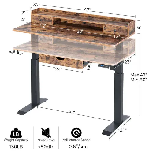 Rolanstar Sing Motor Free Standing Electric Height Adjustable Desk with Drawers and Headphone Hooks