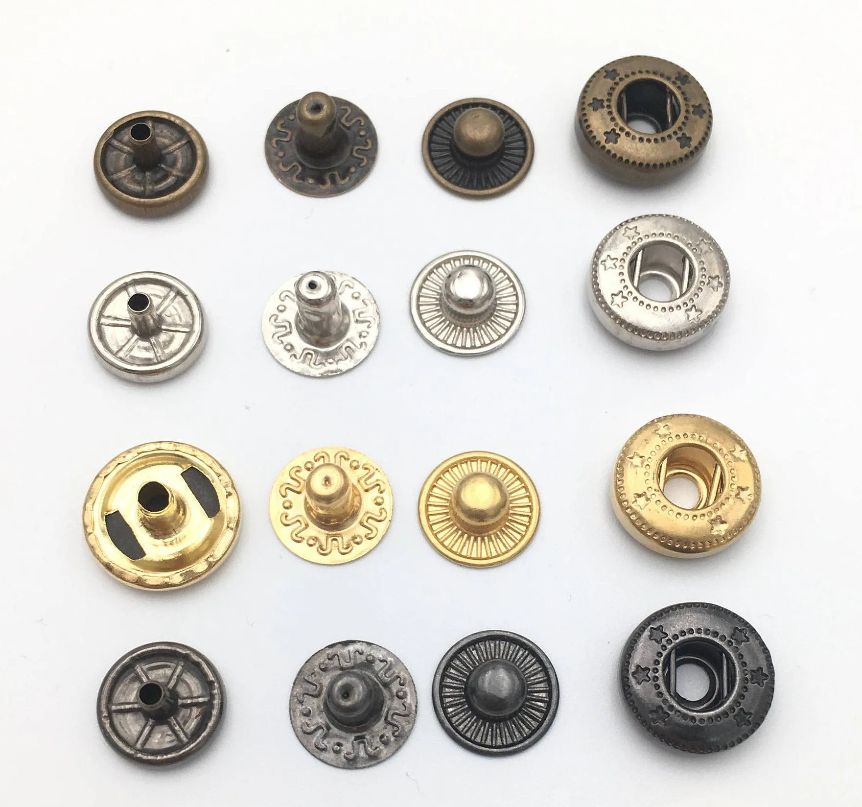 Round Metal S Spring Snap Rivet Button Press Stud Popper Tich Fastener Closure Craft Leather Bag Backpack Coat Shirt Diary Silver Gold