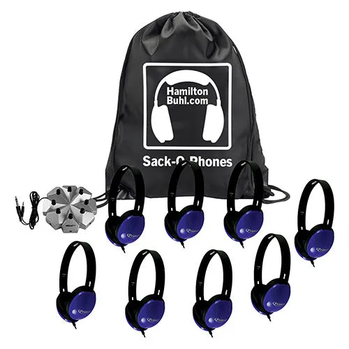 Sack-O-Phones 8-Piece Headphone Set with Jack Box & Carry Bag