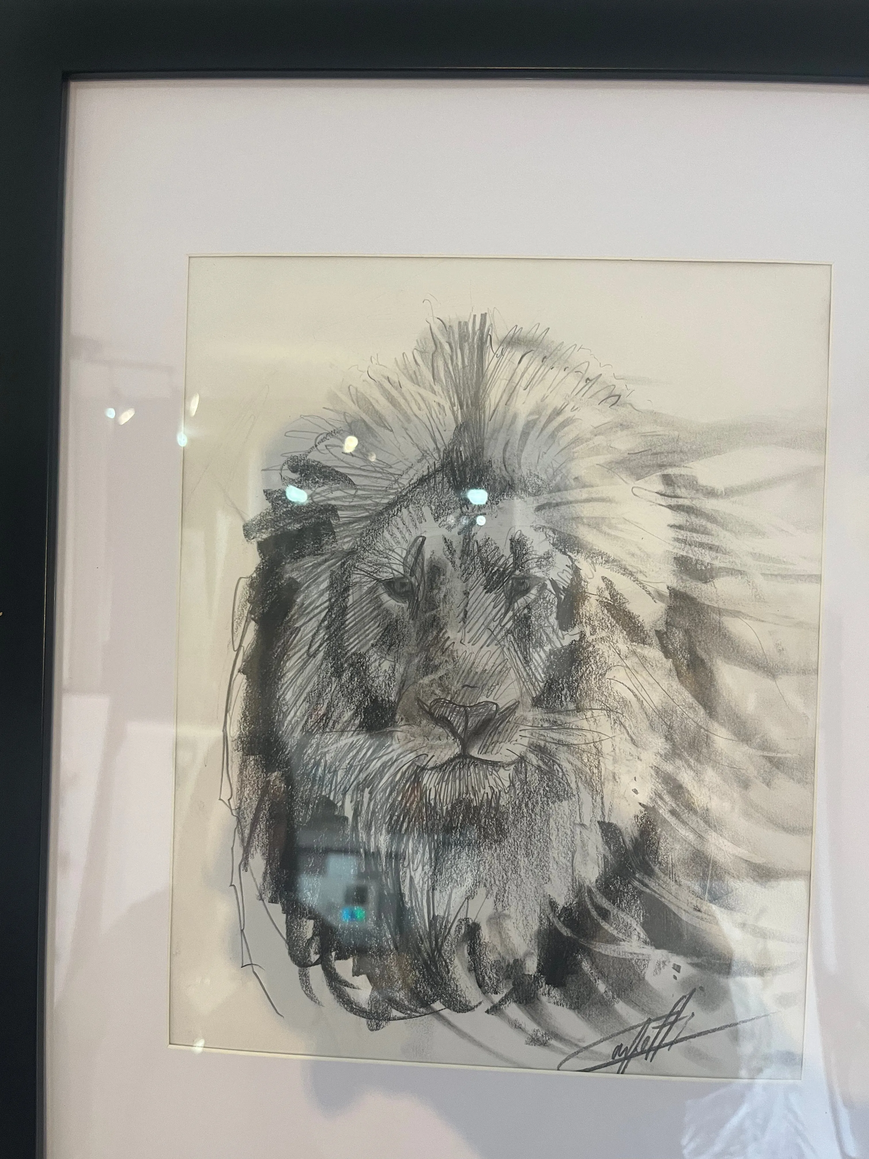 Sketch with charcoal pencil, ''Luminous lion study'' by the artist confetti