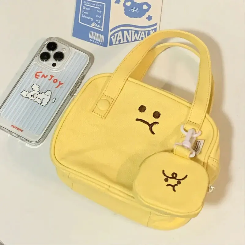 Sohiwoo Japanese Cute Angry Toast Women Canvas Bag Wallet Small Bag Travel Handbag Messenger Bag Headphone Bag Purses Handbags