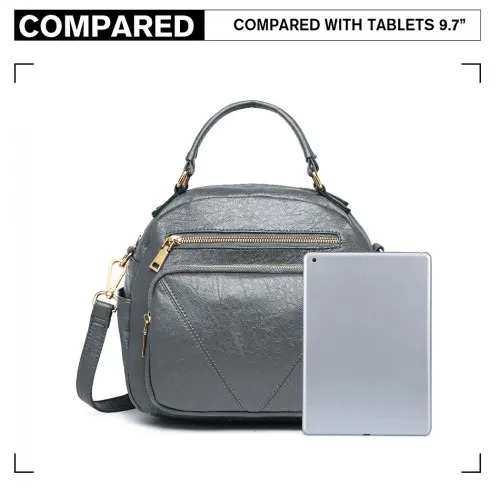 Stylish Miss Lulu Bowler Style Shoulder Bag in Grey – Versatile PU Leather Handbag