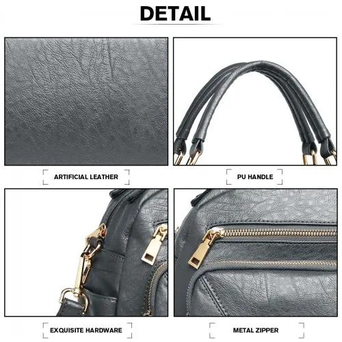 Stylish Miss Lulu Bowler Style Shoulder Bag in Grey – Versatile PU Leather Handbag