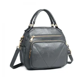 Stylish Miss Lulu Bowler Style Shoulder Bag in Grey – Versatile PU Leather Handbag