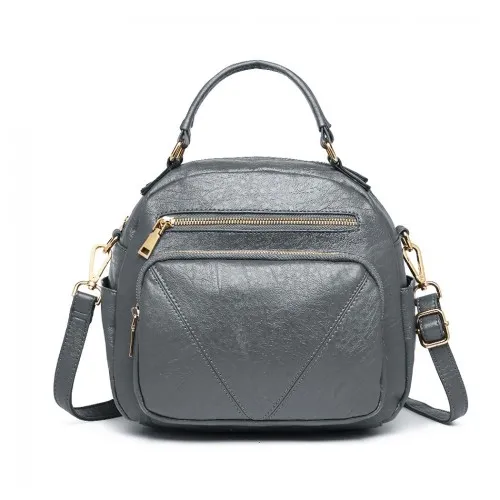 Stylish Miss Lulu Bowler Style Shoulder Bag in Grey – Versatile PU Leather Handbag