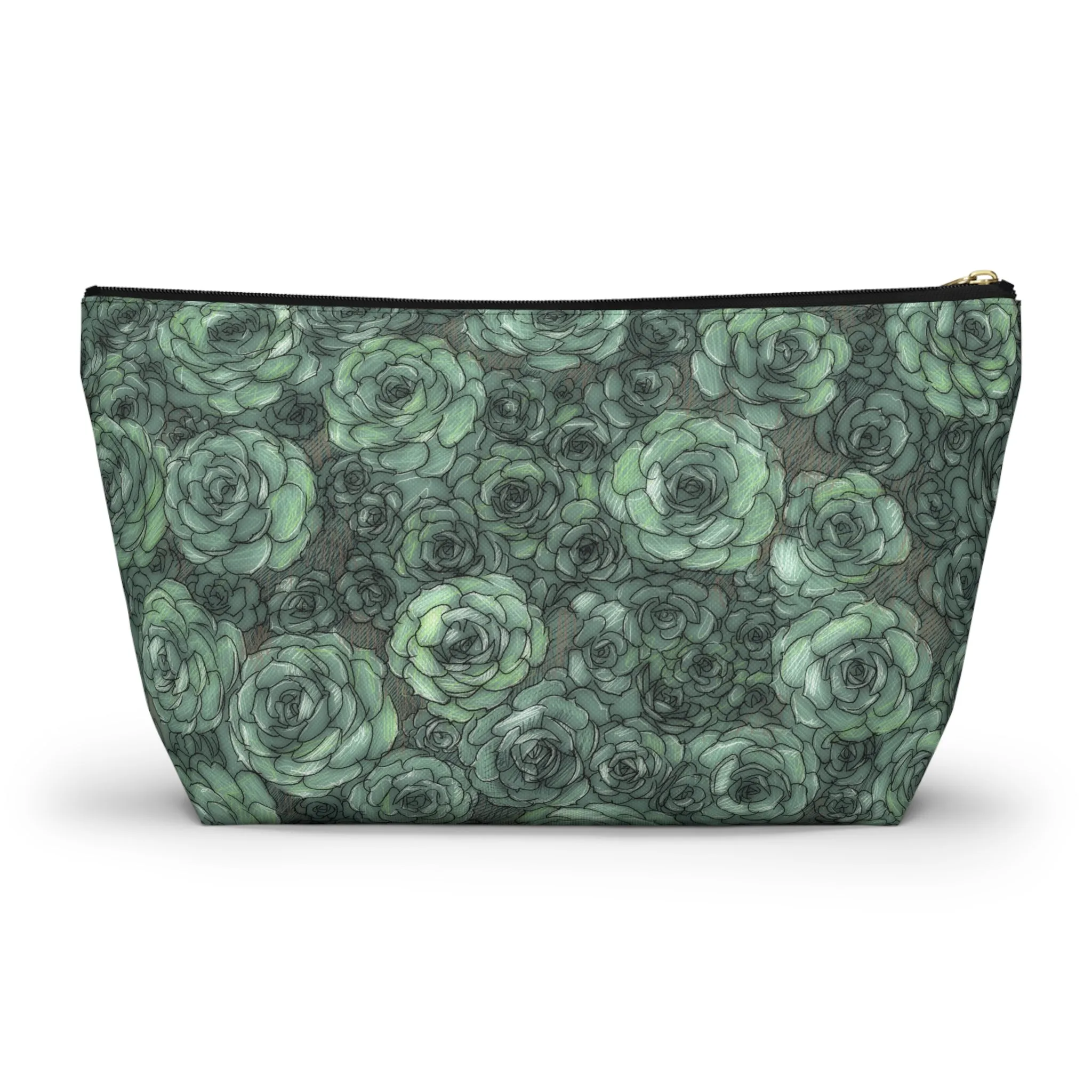 Succulent Pattern Accessory Pouch w T-bottom