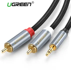 Ugreen RCA Audio Cable 2RCA Male to 3.5mm Jack to 2 RCA AUX Cable Nylon Braided Splitter Cable for Home Theater iPhone Headphone