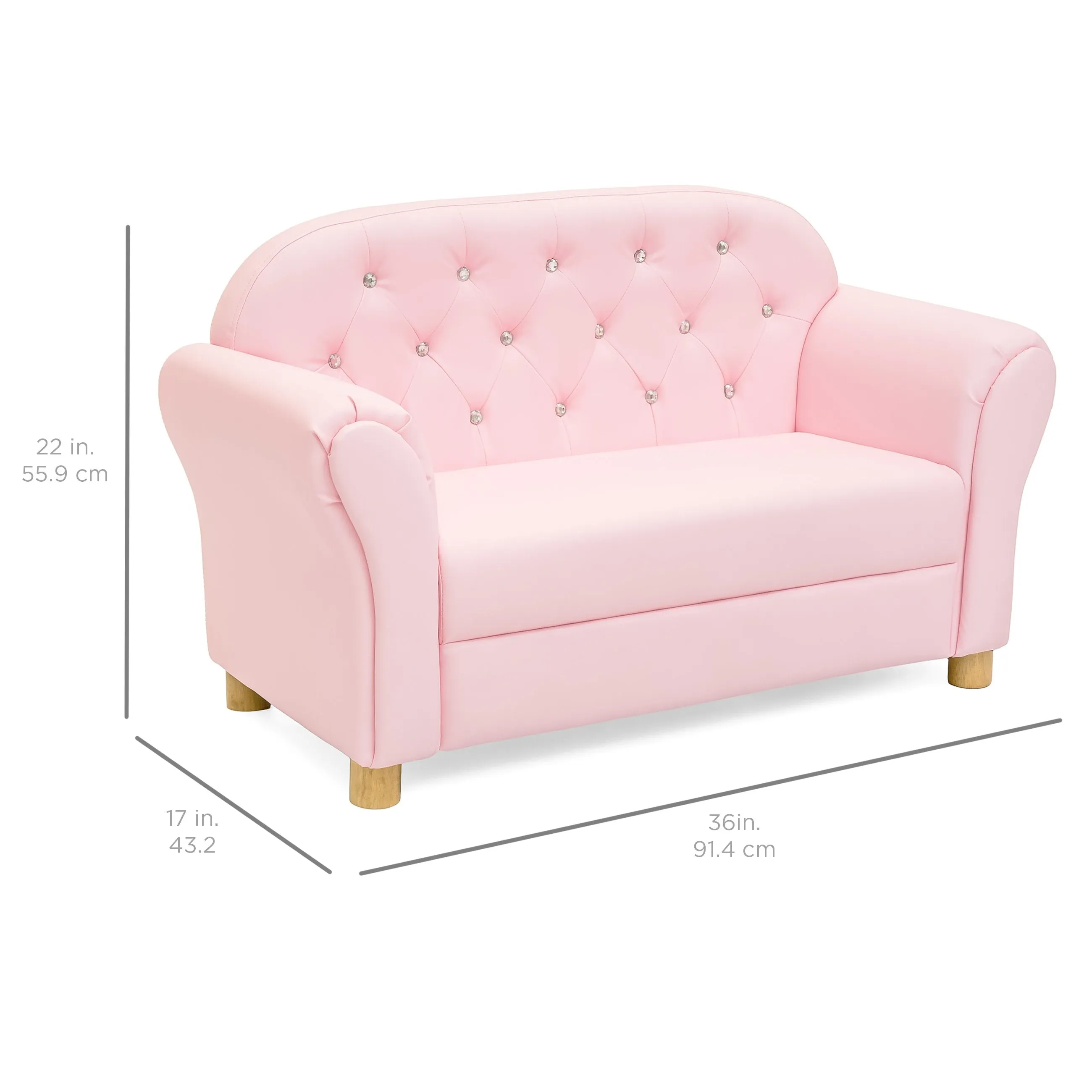 Upholstered Tufted Mini Sofa Couch for Kids, Nursery, Playrooms w/ Gem Studs