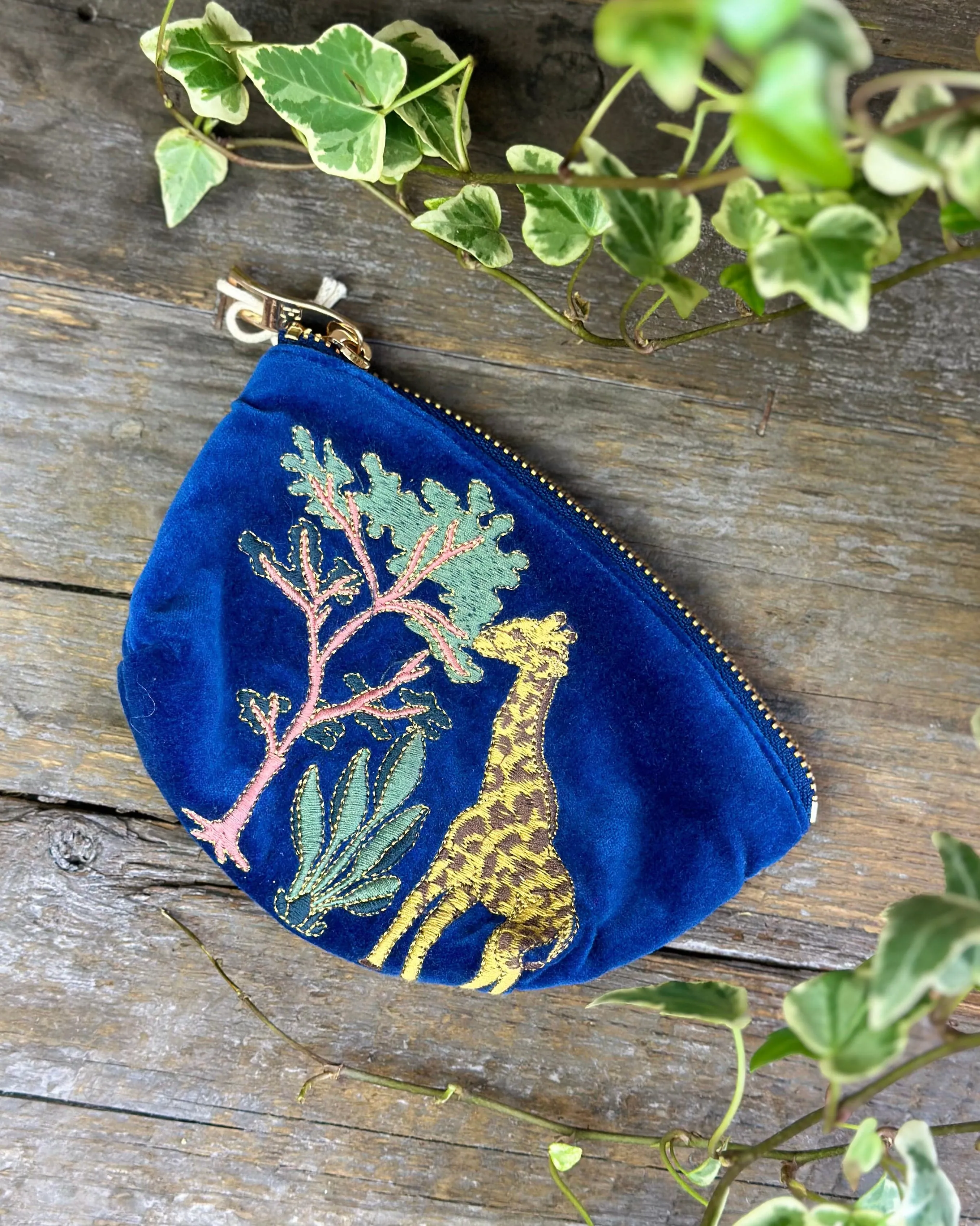 Velvet Giraffe Mini Coin Purse - Blue