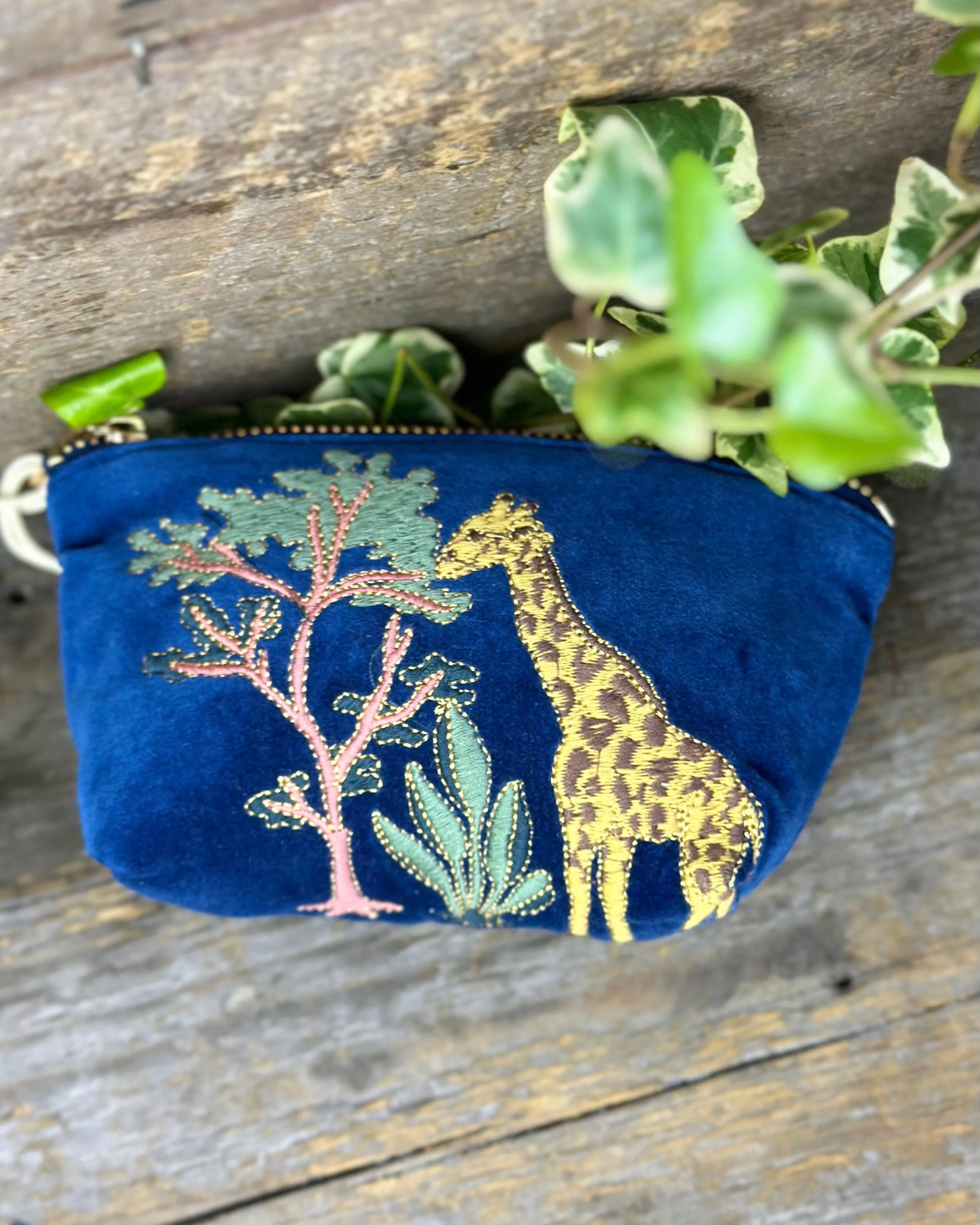 Velvet Giraffe Mini Coin Purse - Blue