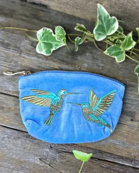 Velvet Hummingbirds Mini Coin Purse - Blue