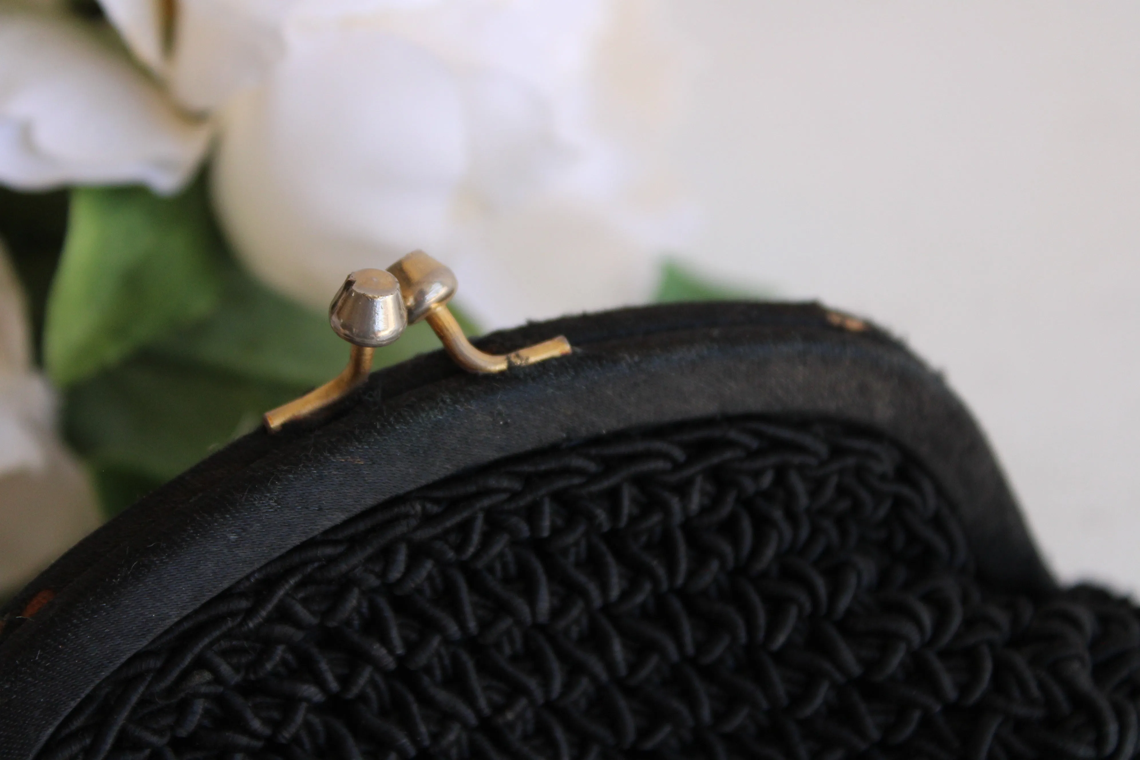 Vintage 1940s Black Macrame Purse