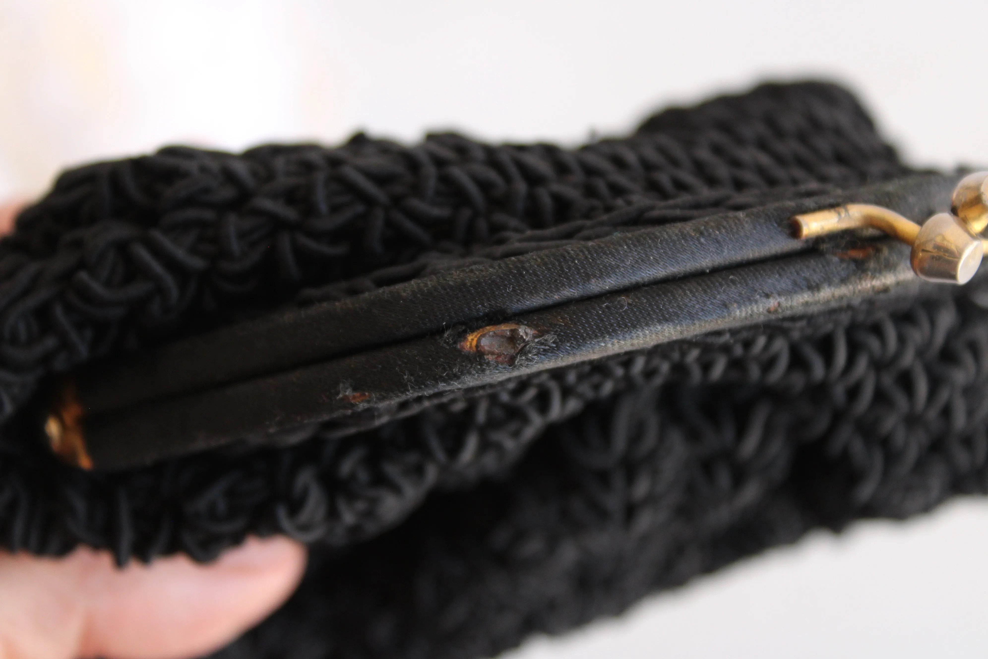 Vintage 1940s Black Macrame Purse