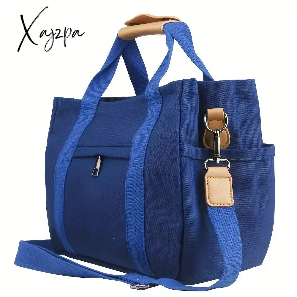 Women's Casual Canvas Crossbody Tote Bag With Multiple Pockets, Adjustable Shoulder Strap, Versatile Handbag For Daily Use