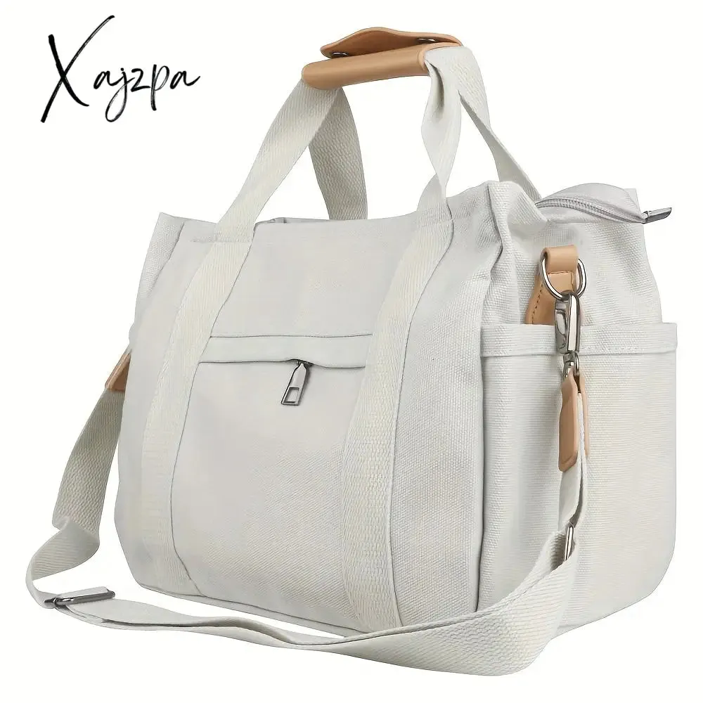 Women's Casual Canvas Crossbody Tote Bag With Multiple Pockets, Adjustable Shoulder Strap, Versatile Handbag For Daily Use