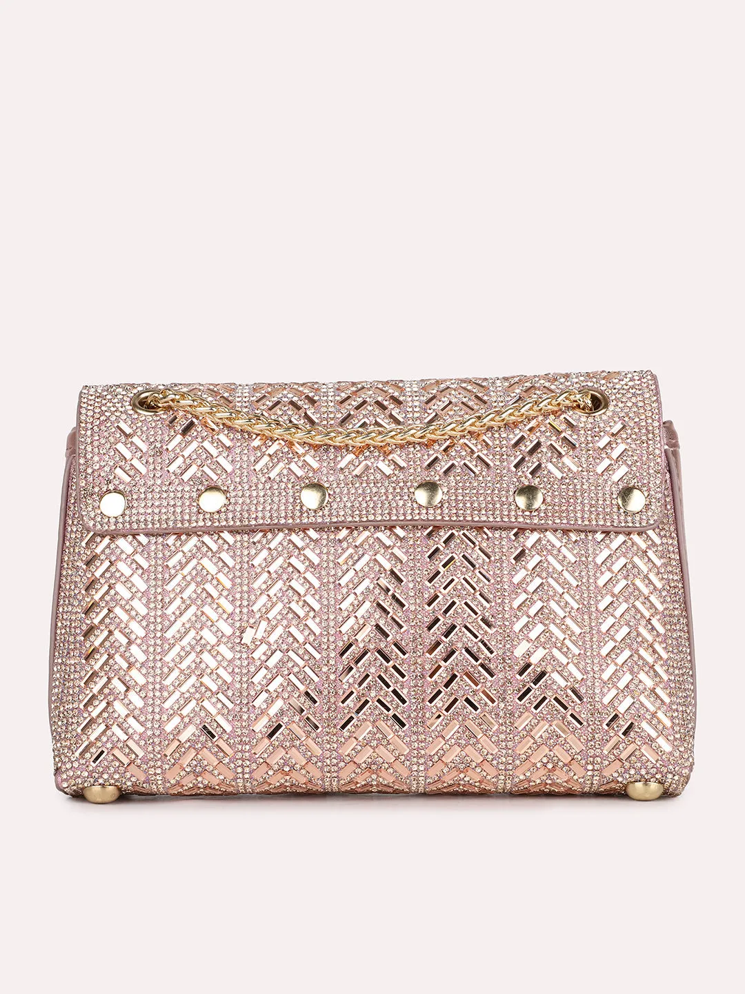 Womens Rose Gold Embellished Sling Bag